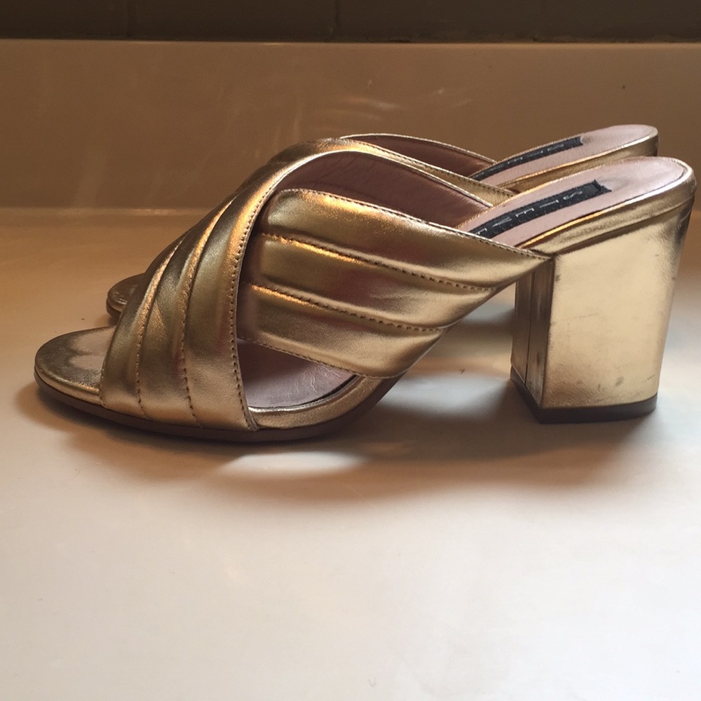 STEVEN Steve Madden Zara Gold Leather Mules, 7.5